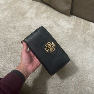 Tory Burch Black Wallet with Gold Emblem